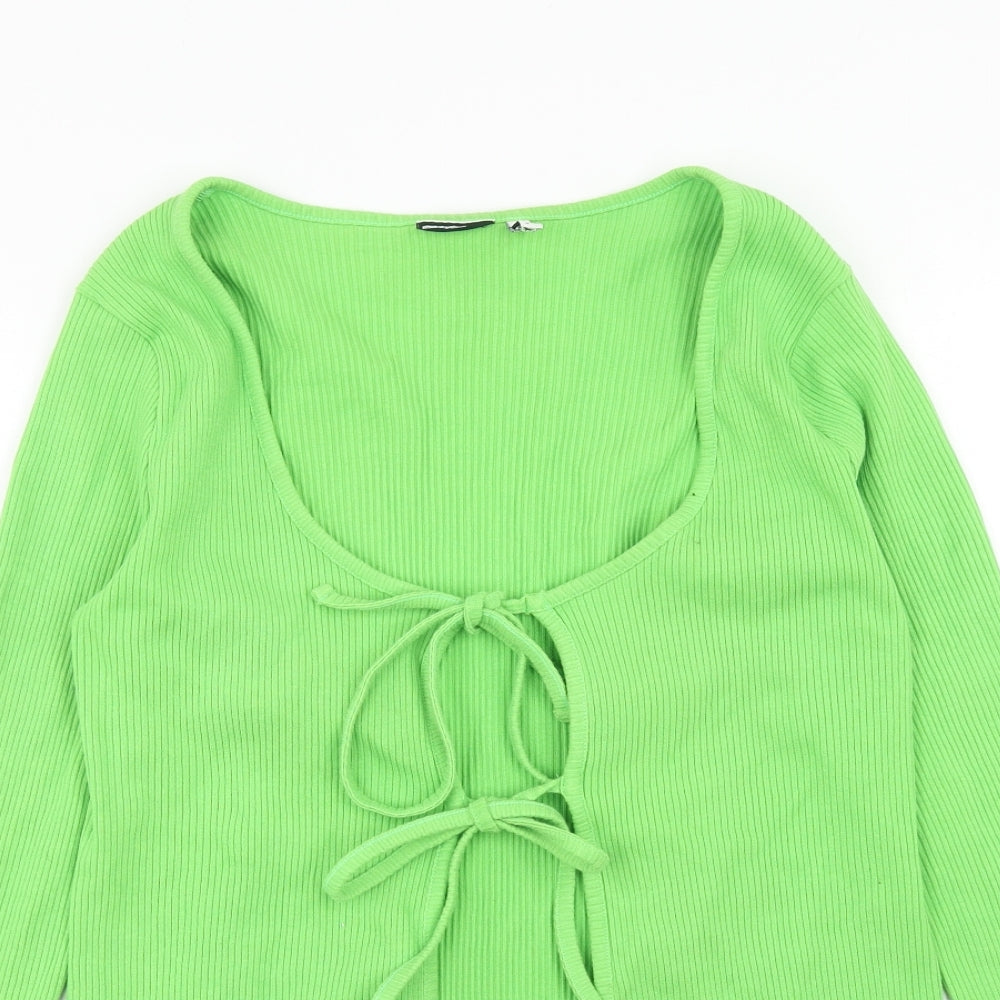 ASOS Womens Green Scoop Neck Cotton Cardigan Jumper Size 20 - Ribbed Tie Front