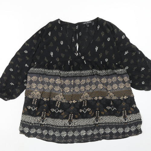 NEXT Womens Black Geometric Viscose Basic Blouse Size 8 V-Neck - Cactus