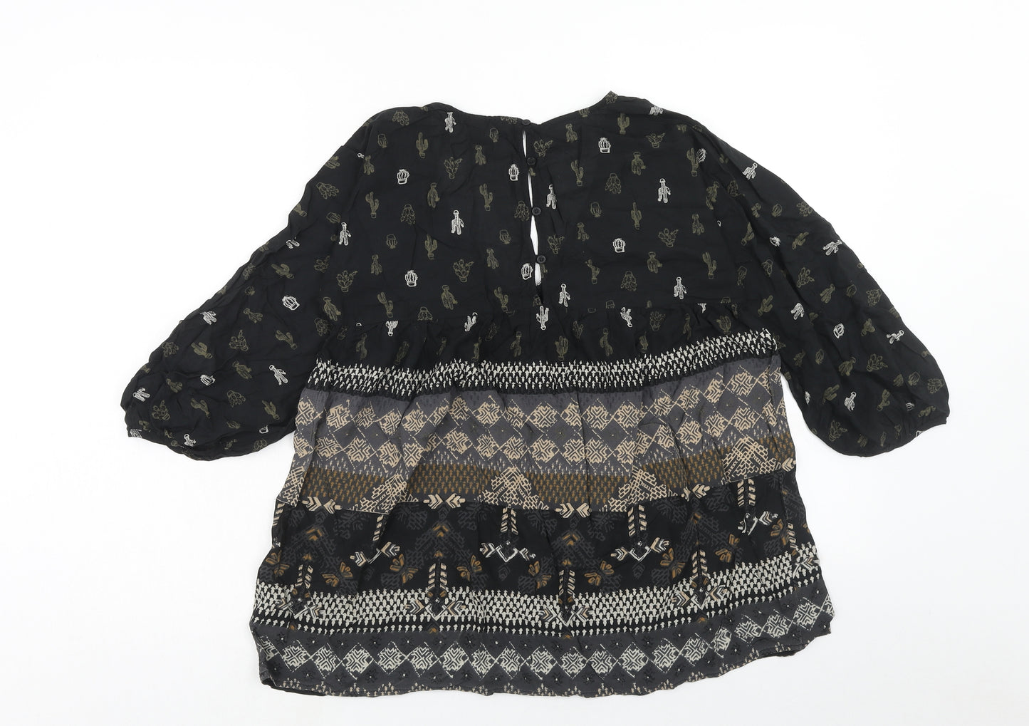 NEXT Womens Black Geometric Viscose Basic Blouse Size 8 V-Neck - Cactus