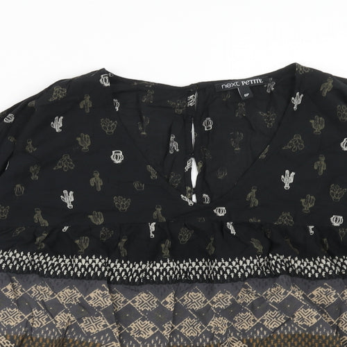 NEXT Womens Black Geometric Viscose Basic Blouse Size 8 V-Neck - Cactus