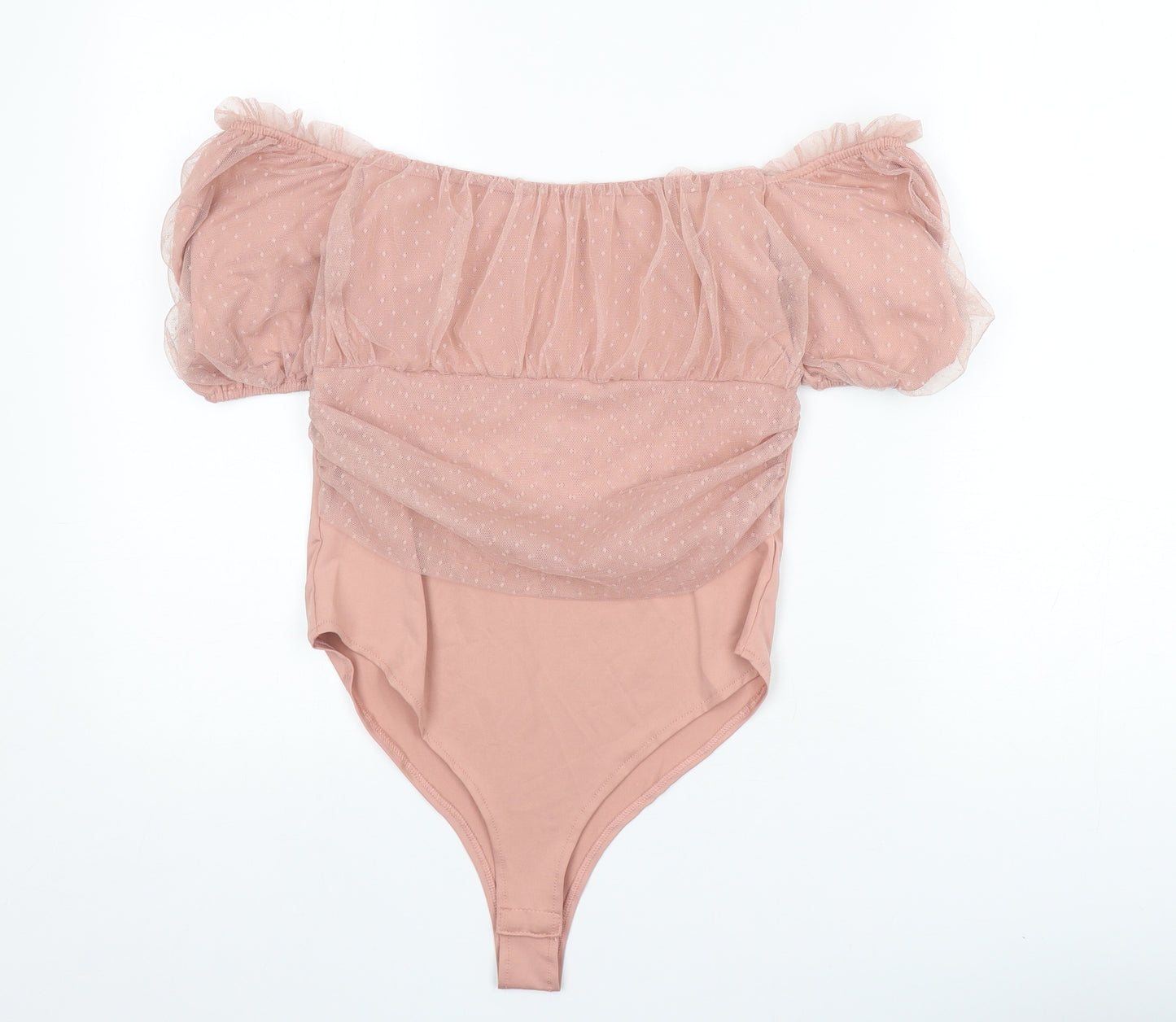 Preworn Womens Pink Polka Dot Polyester Bodysuit One-Piece Size S Snap