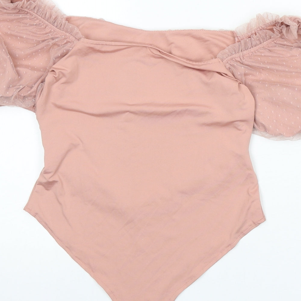 Preworn Womens Pink Polka Dot Polyester Bodysuit One-Piece Size S Snap