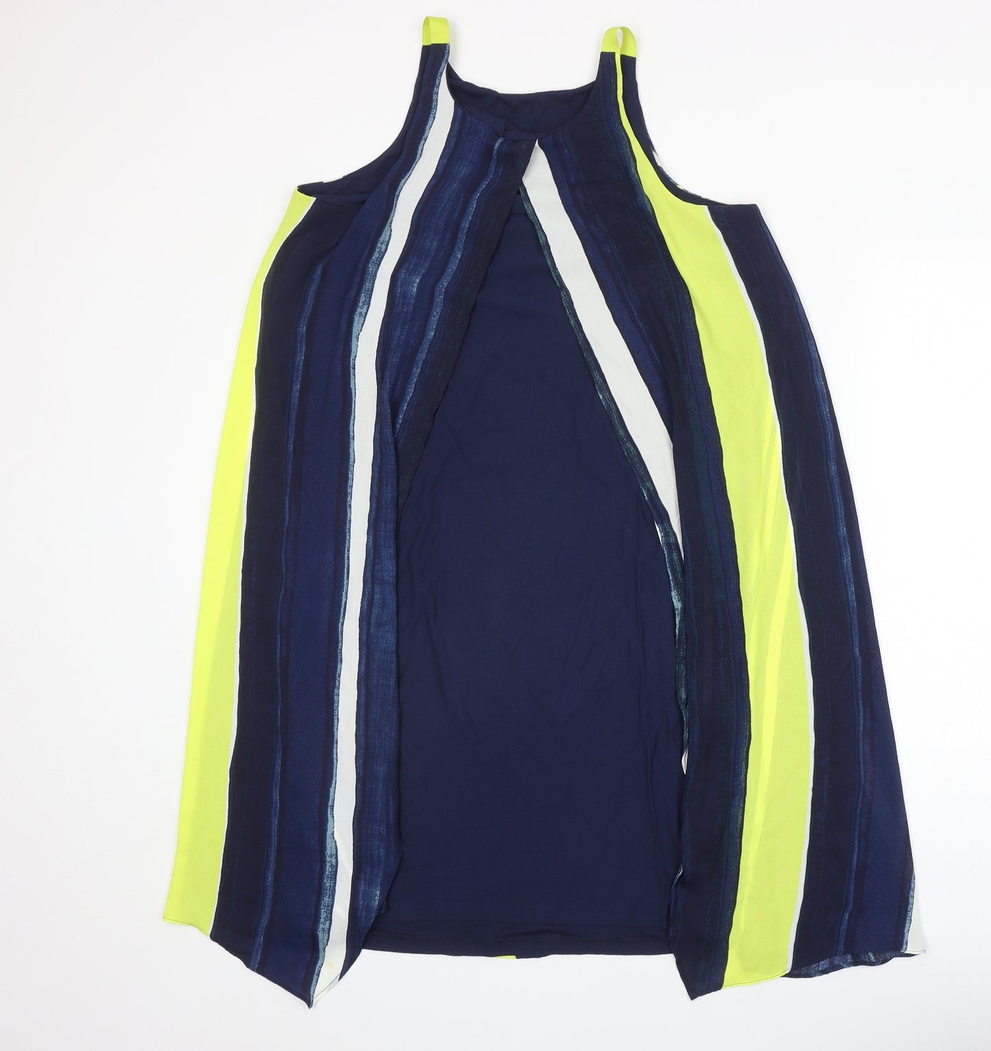 Preworn Womens Blue Striped Polyester Trapeze & Swing Size 12 Round Neck Pullover