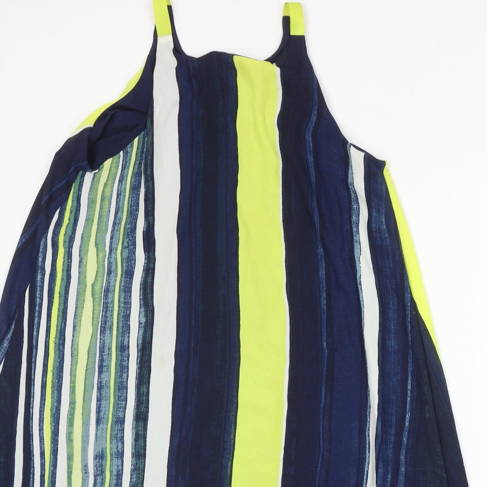 Preworn Womens Blue Striped Polyester Trapeze & Swing Size 12 Round Neck Pullover