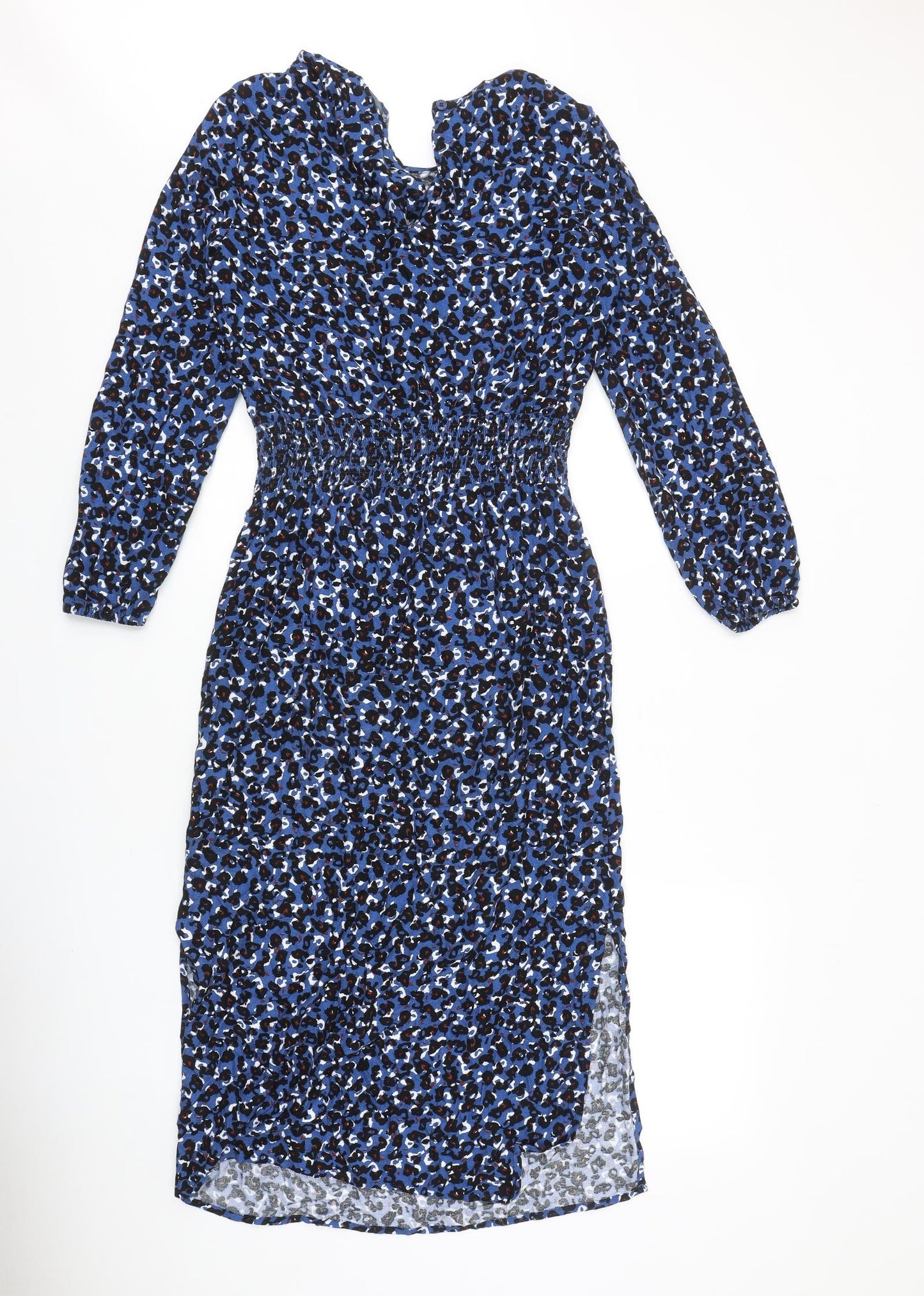 NEXT Womens Blue Geometric Polyester Fit & Flare Size 10 Round Neck Pullover