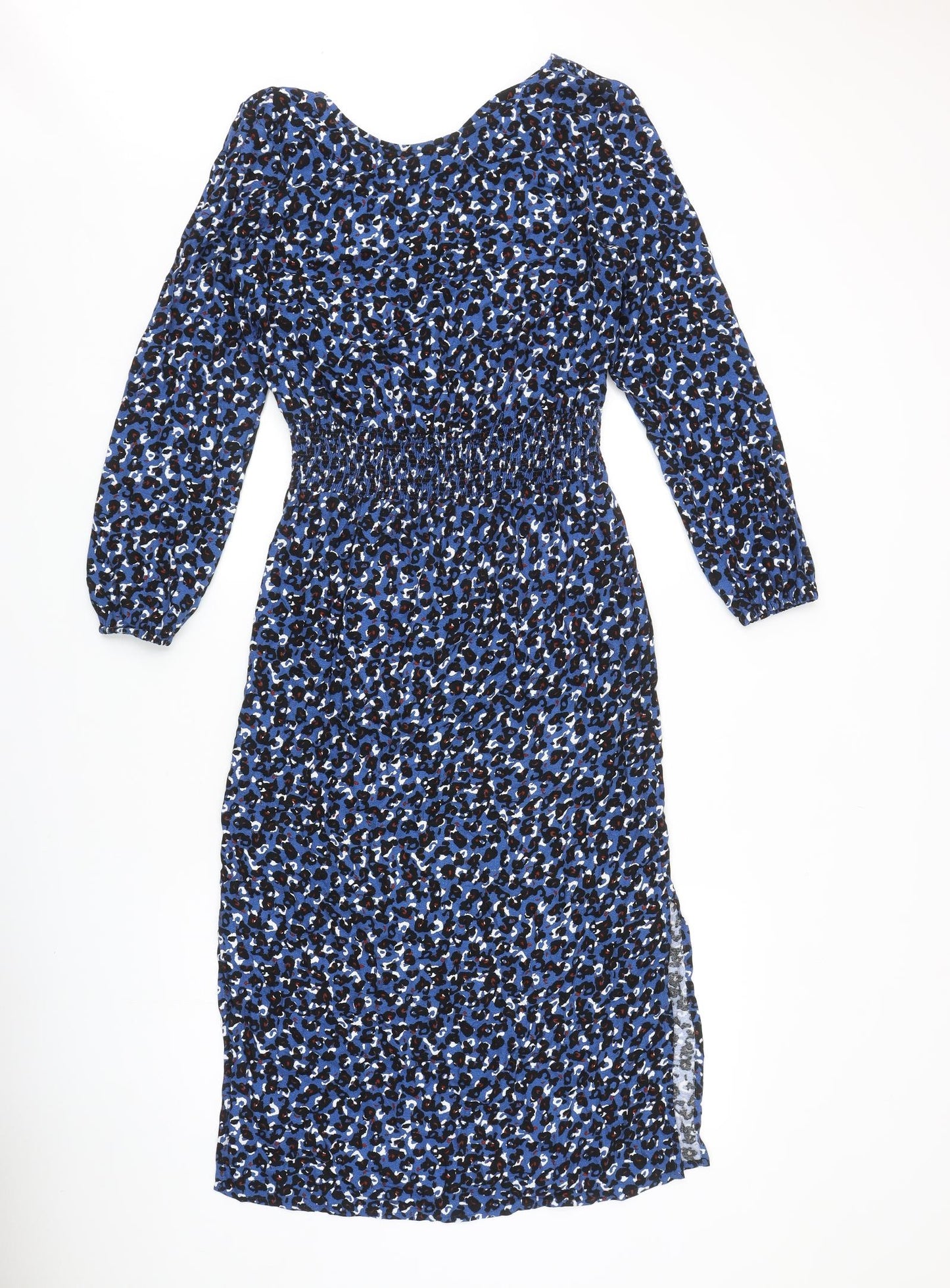 NEXT Womens Blue Geometric Polyester Fit & Flare Size 10 Round Neck Pullover