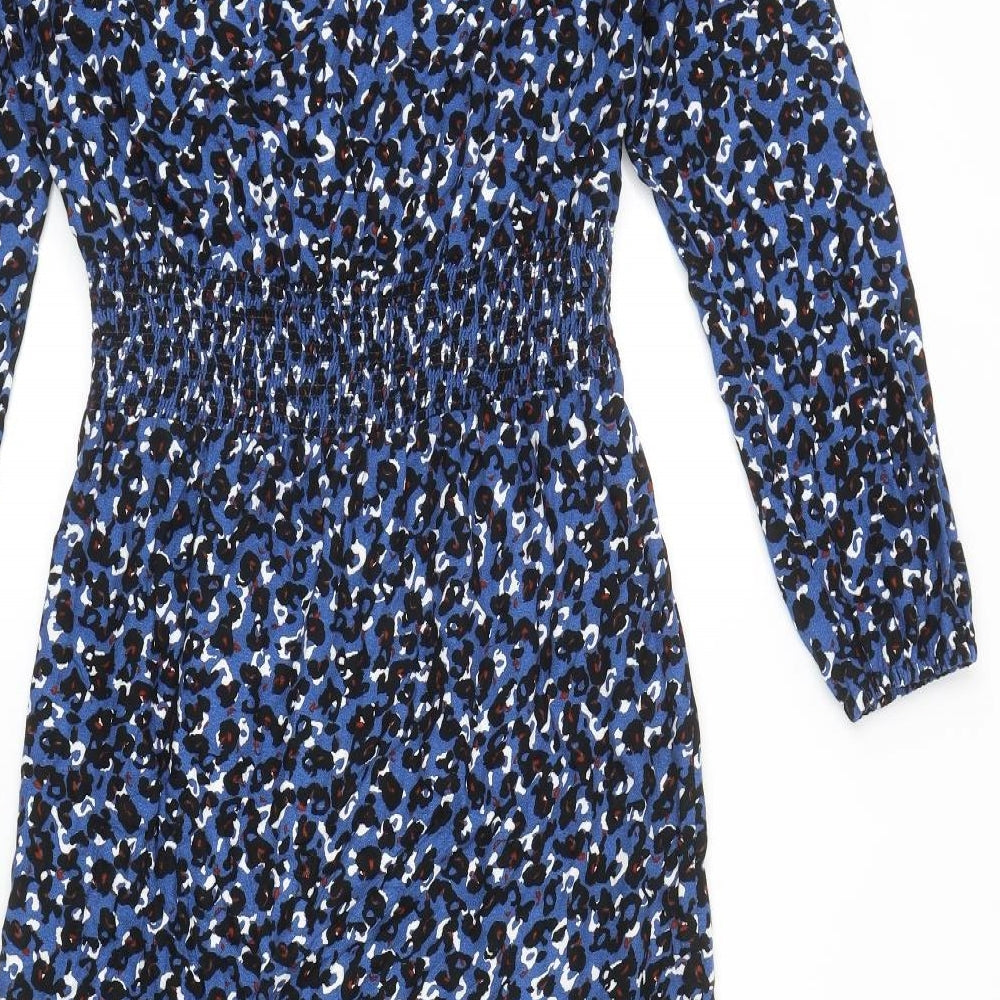 NEXT Womens Blue Geometric Polyester Fit & Flare Size 10 Round Neck Pullover