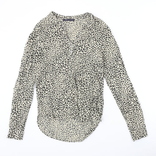 Marks and Spencer Womens Beige Animal Print Viscose Basic Blouse Size 6 V-Neck - Leopard Pattern