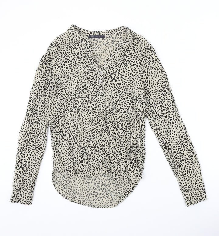 Marks and Spencer Womens Beige Animal Print Viscose Basic Blouse Size 6 V-Neck - Leopard Pattern