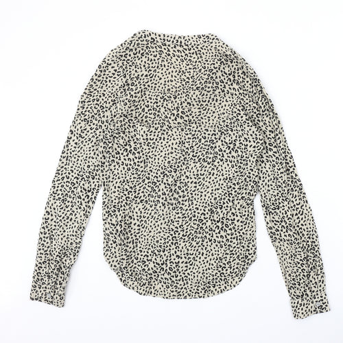 Marks and Spencer Womens Beige Animal Print Viscose Basic Blouse Size 6 V-Neck - Leopard Pattern