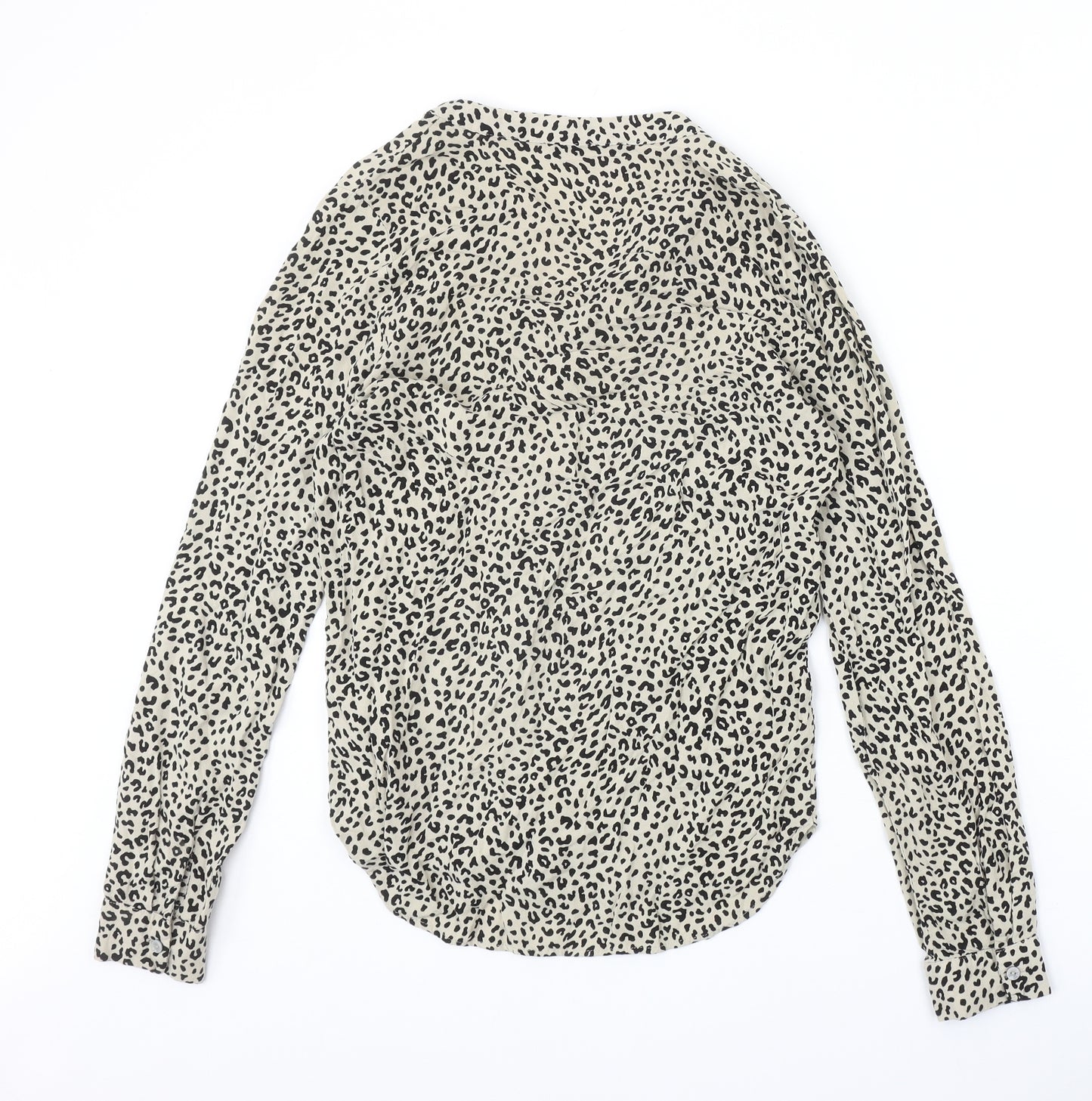 Marks and Spencer Womens Beige Animal Print Viscose Basic Blouse Size 6 V-Neck - Leopard Pattern