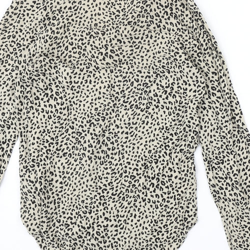 Marks and Spencer Womens Beige Animal Print Viscose Basic Blouse Size 6 V-Neck - Leopard Pattern