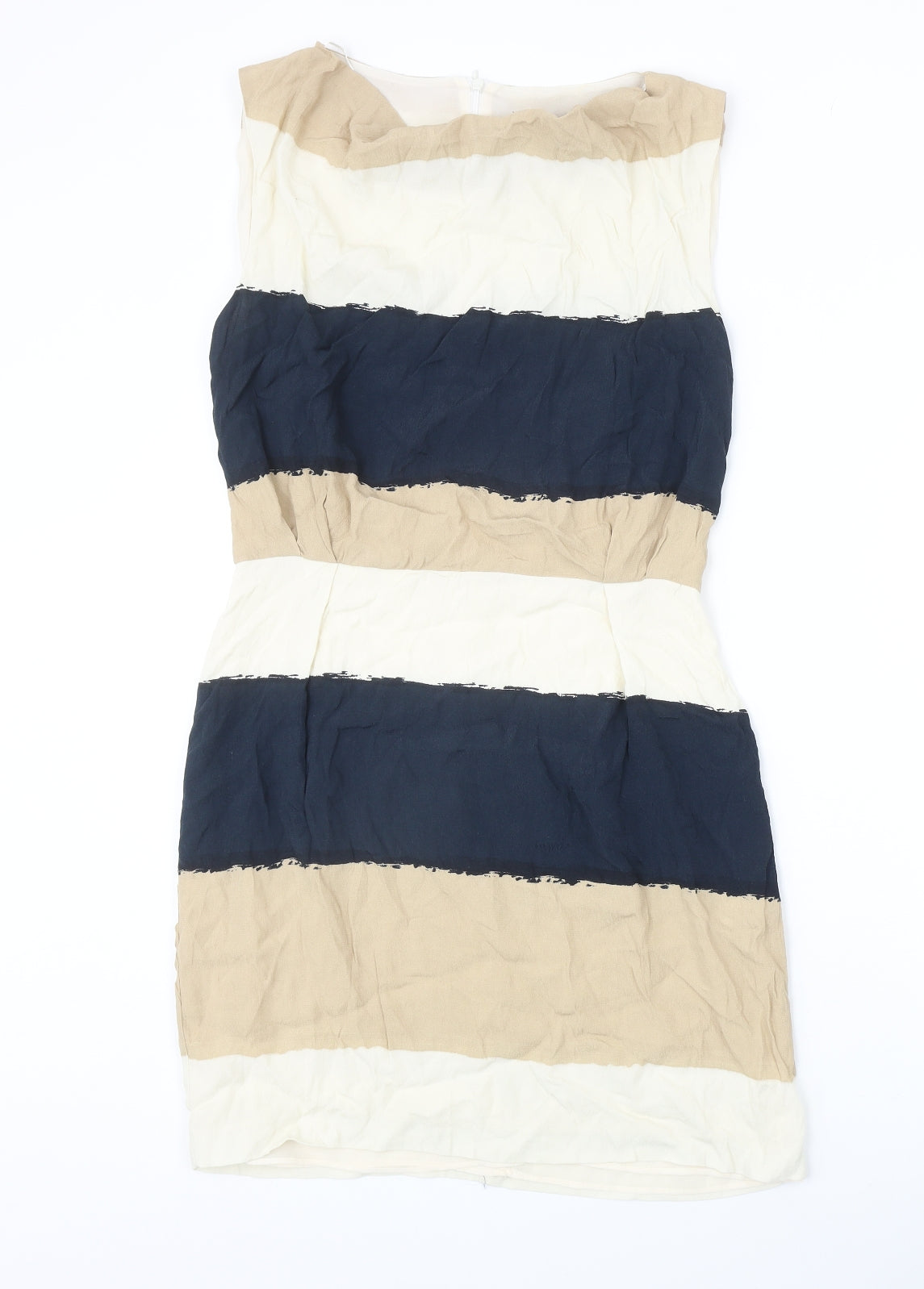Zara Womens Beige Striped Viscose A-Line Size M Cowl Neck Zip