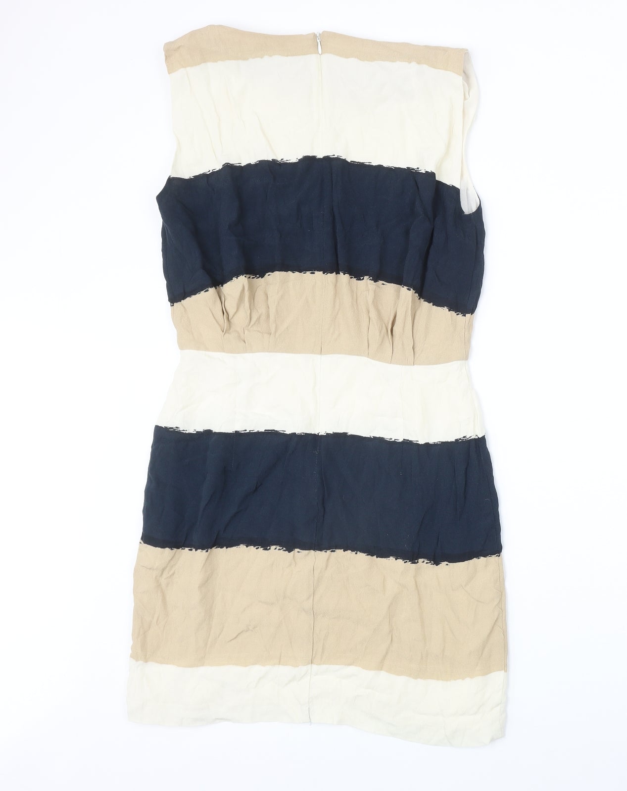 Zara Womens Beige Striped Viscose A-Line Size M Cowl Neck Zip