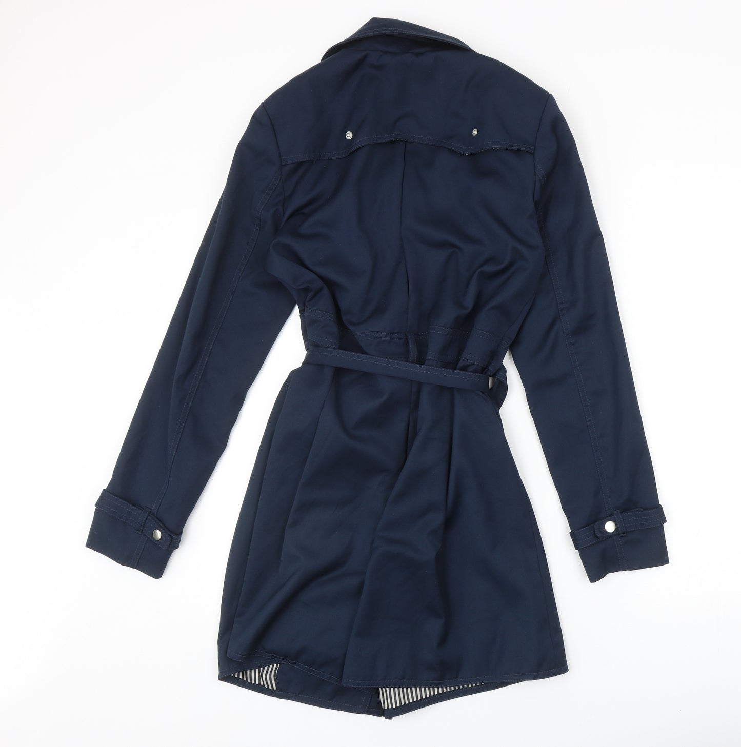 Villa Womens Blue Geometric Trench Coat Coat Size M Snap