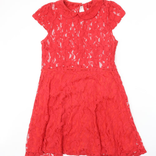 Evie Womens Red Cotton A-Line Size 14 Collared Button