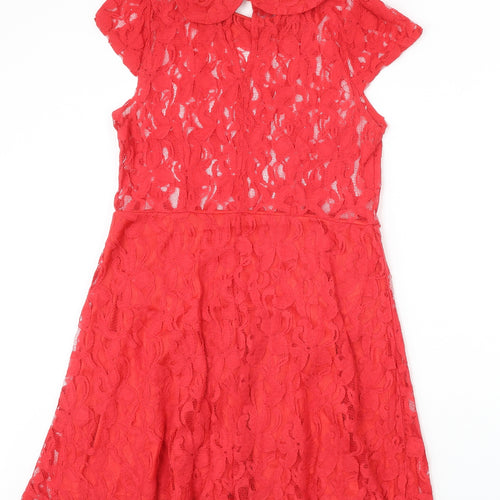 Evie Womens Red Cotton A-Line Size 14 Collared Button
