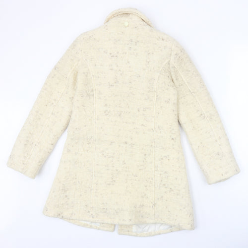 Artifical Womens Ivory Geometric Overcoat Coat Size 8 Button