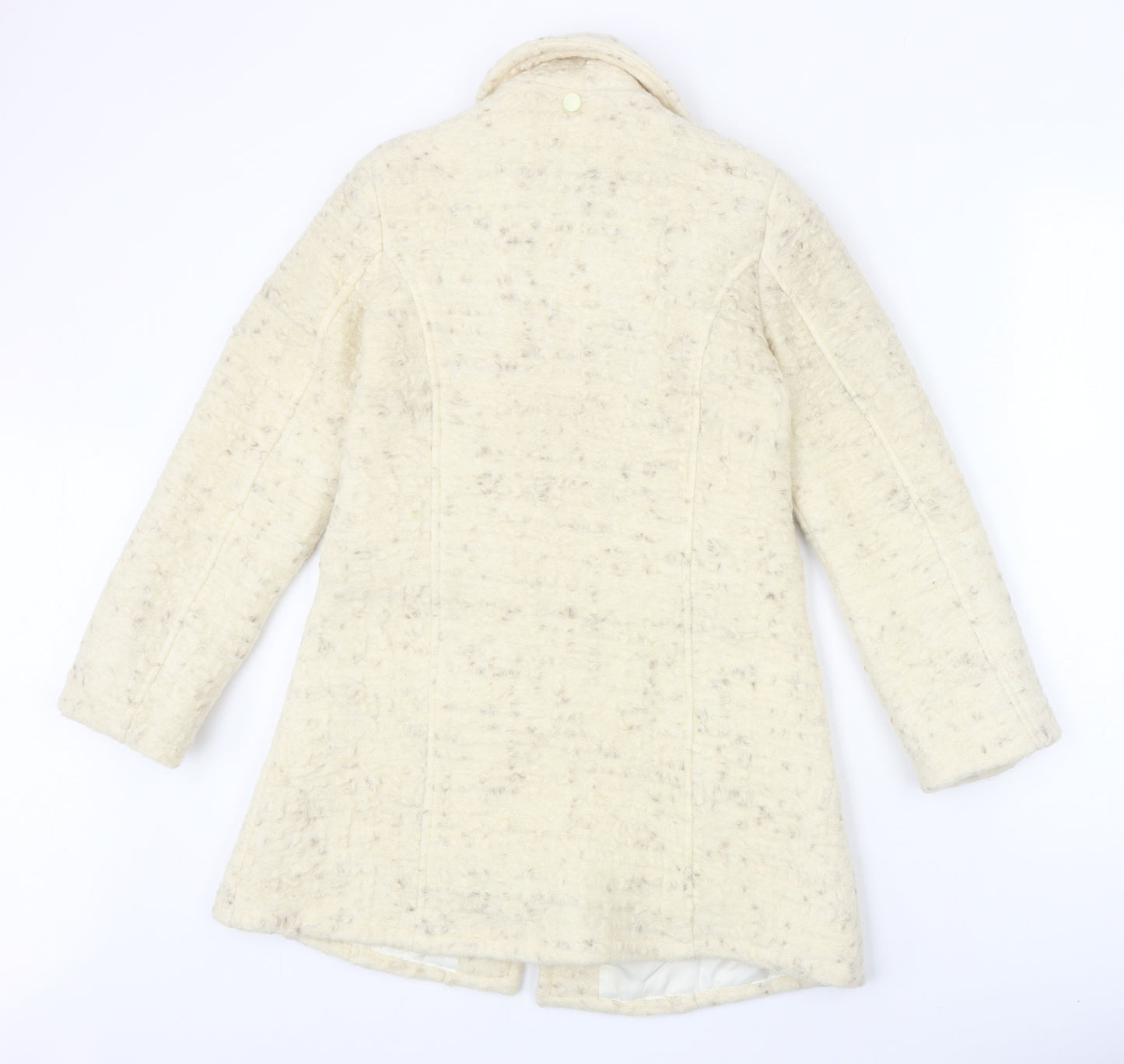 Artifical Womens Ivory Geometric Overcoat Coat Size 8 Button