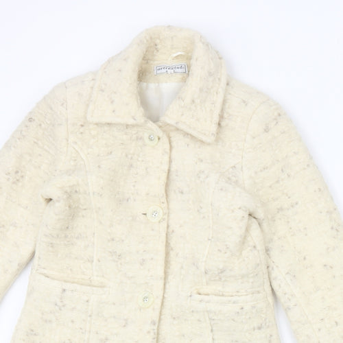 Artifical Womens Ivory Geometric Overcoat Coat Size 8 Button