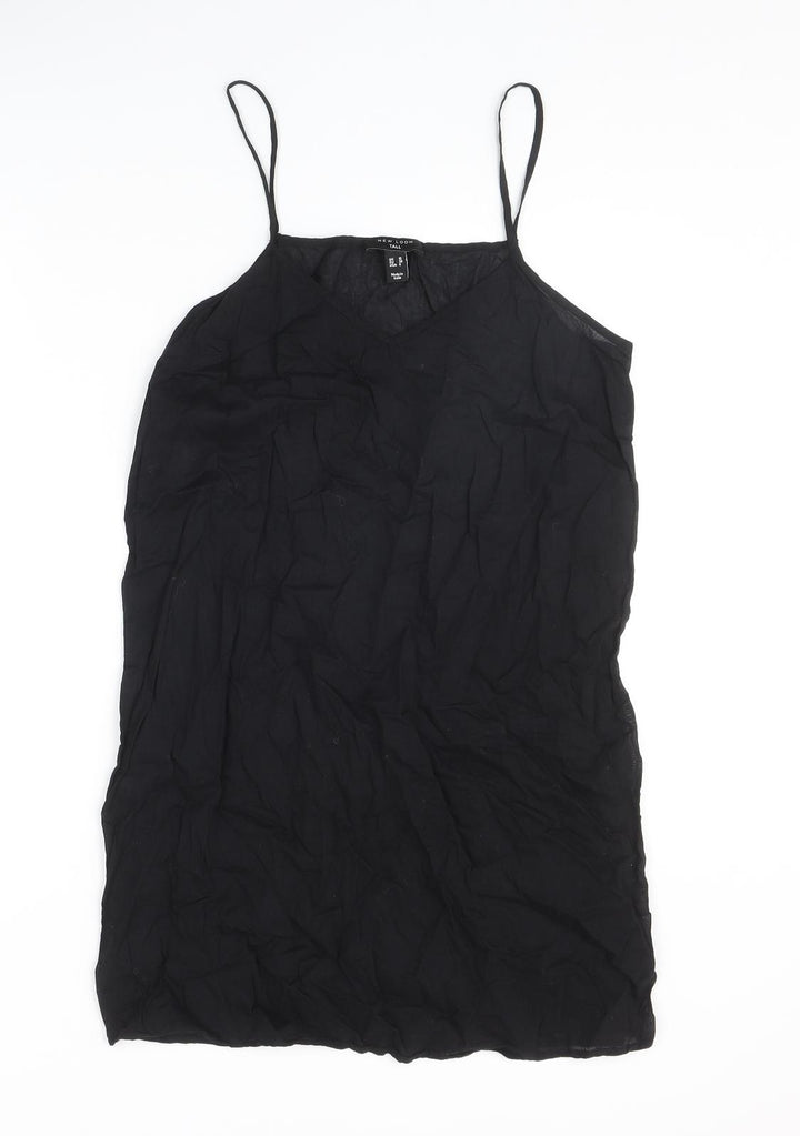 New Look Womens Black Viscose Tank Dress Size 10 V-Neck Pullover