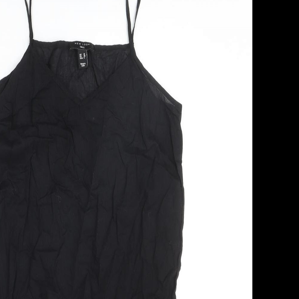 New Look Womens Black Viscose Tank Dress Size 10 V-Neck Pullover
