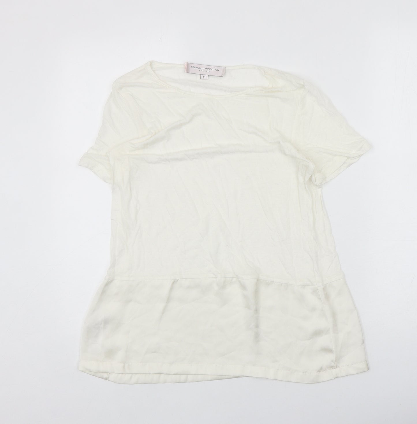 French Connection Womens Ivory Lyocell Basic T-Shirt Size M Round Neck