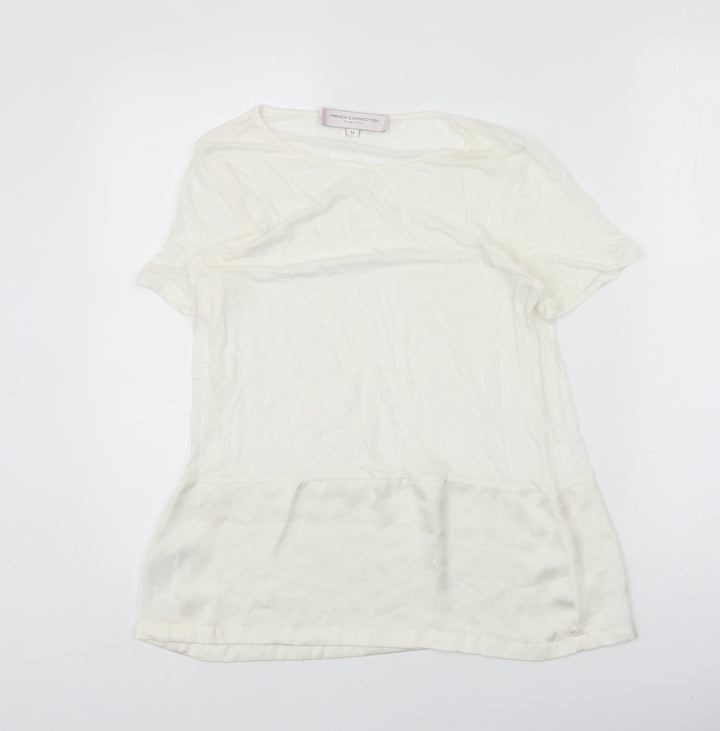 French Connection Womens Ivory Lyocell Basic T-Shirt Size M Round Neck