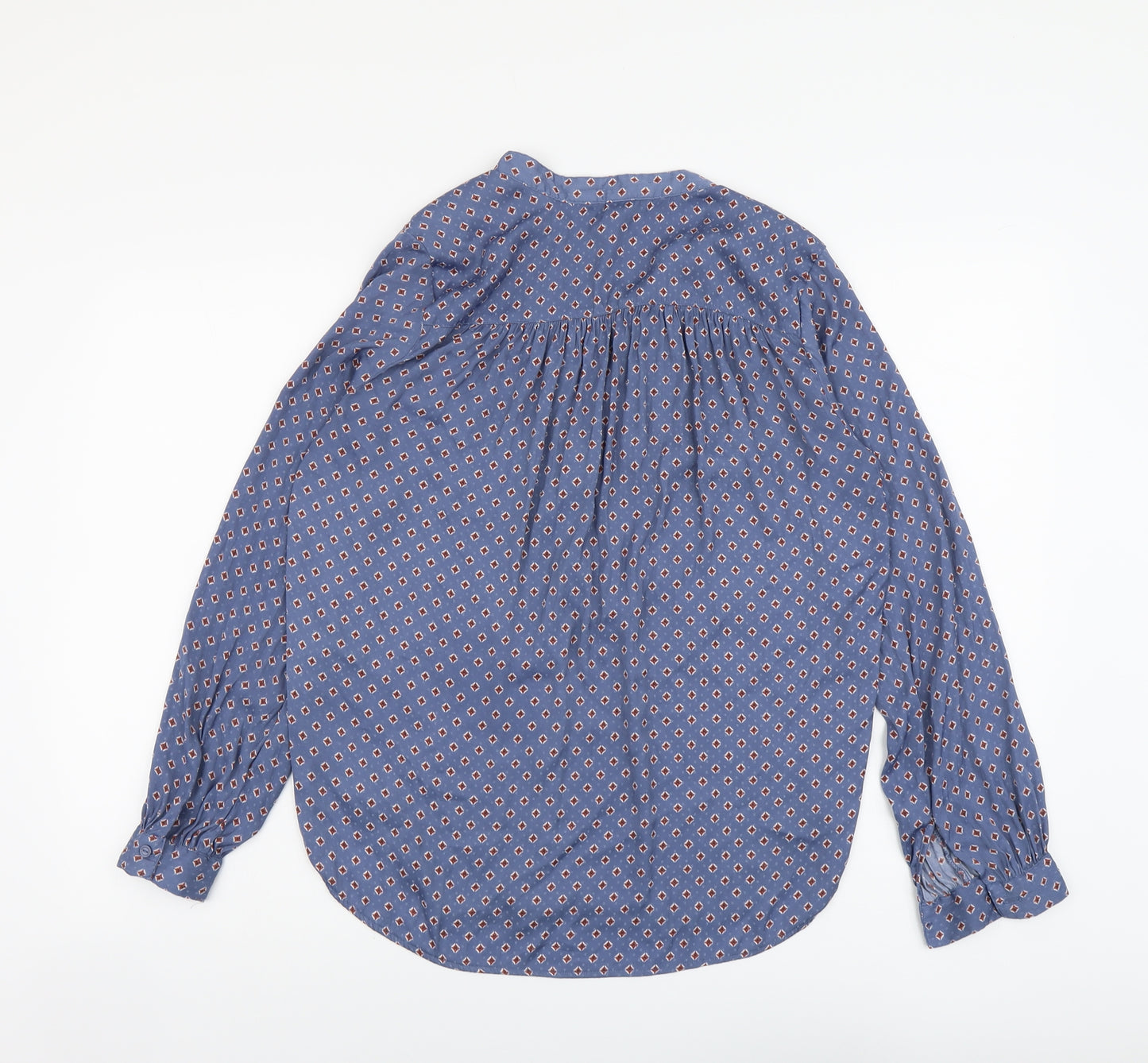 H&M Womens Blue Geometric Polyester Basic Blouse Size 8 V-Neck