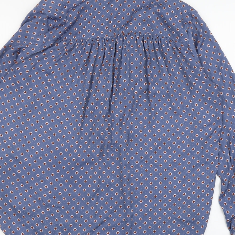 H&M Womens Blue Geometric Polyester Basic Blouse Size 8 V-Neck