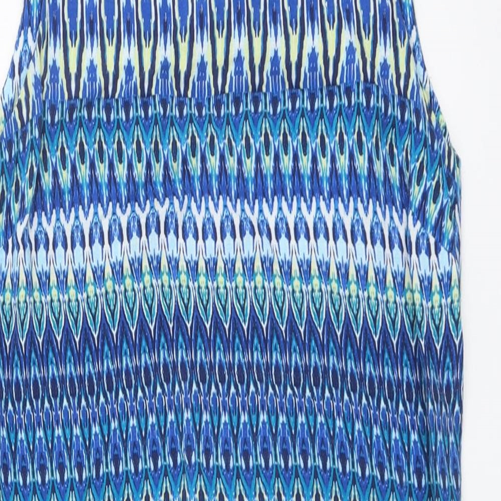 M&Co Womens Blue Geometric Viscose A-Line Size 12 Round Neck Button