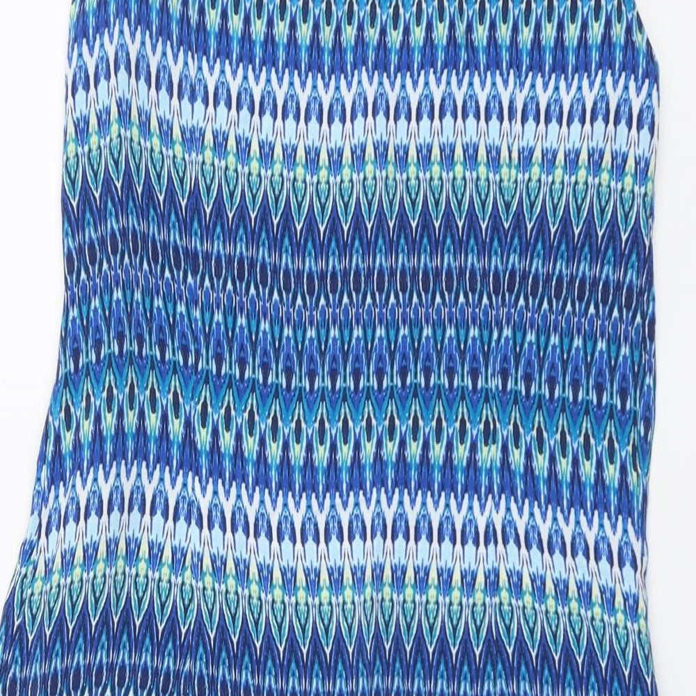 M&Co Womens Blue Geometric Viscose A-Line Size 12 Round Neck Button