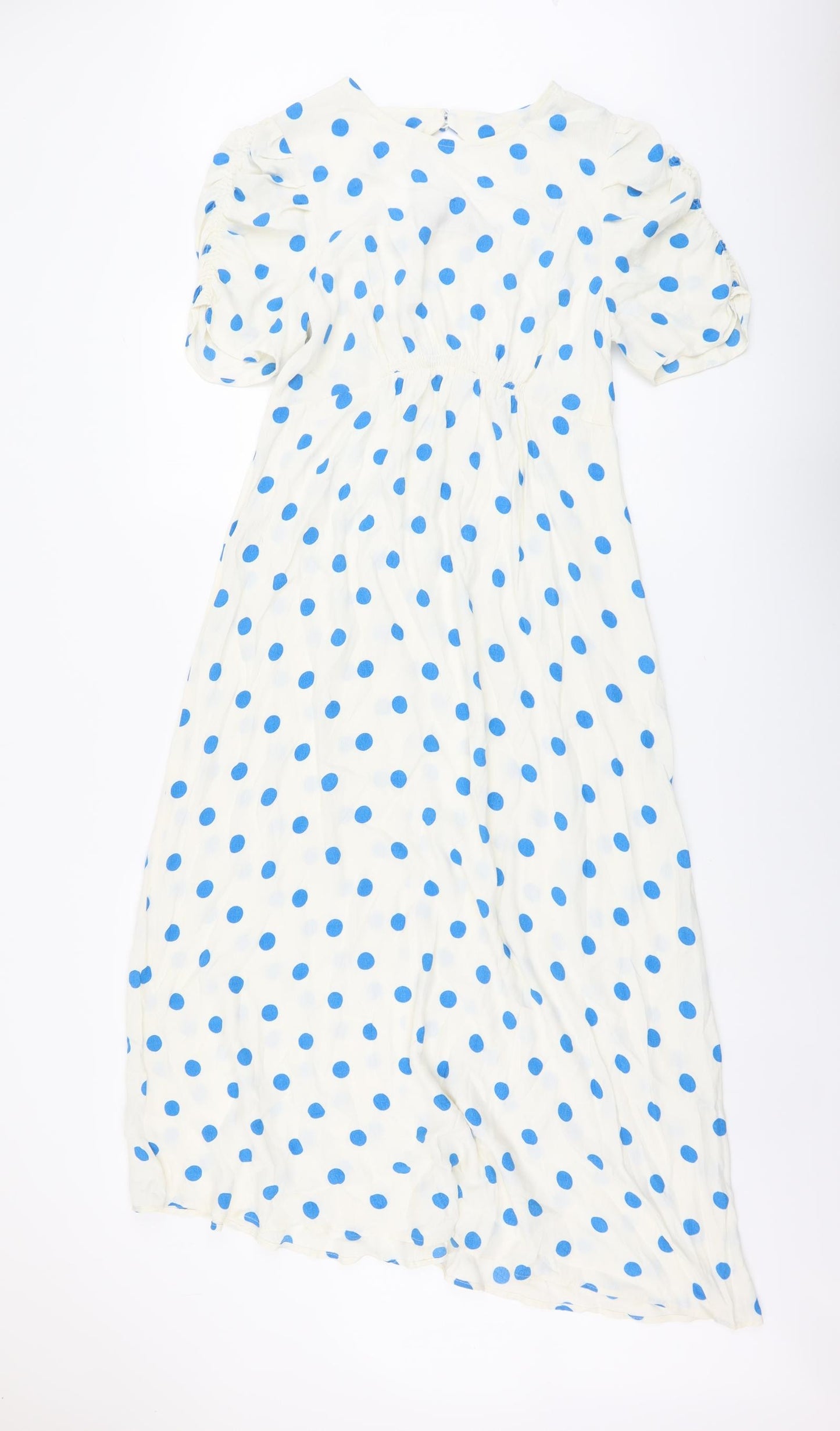 Marks and Spencer Womens Ivory Polka Dot Viscose Fit & Flare Size 12 Round Neck Zip