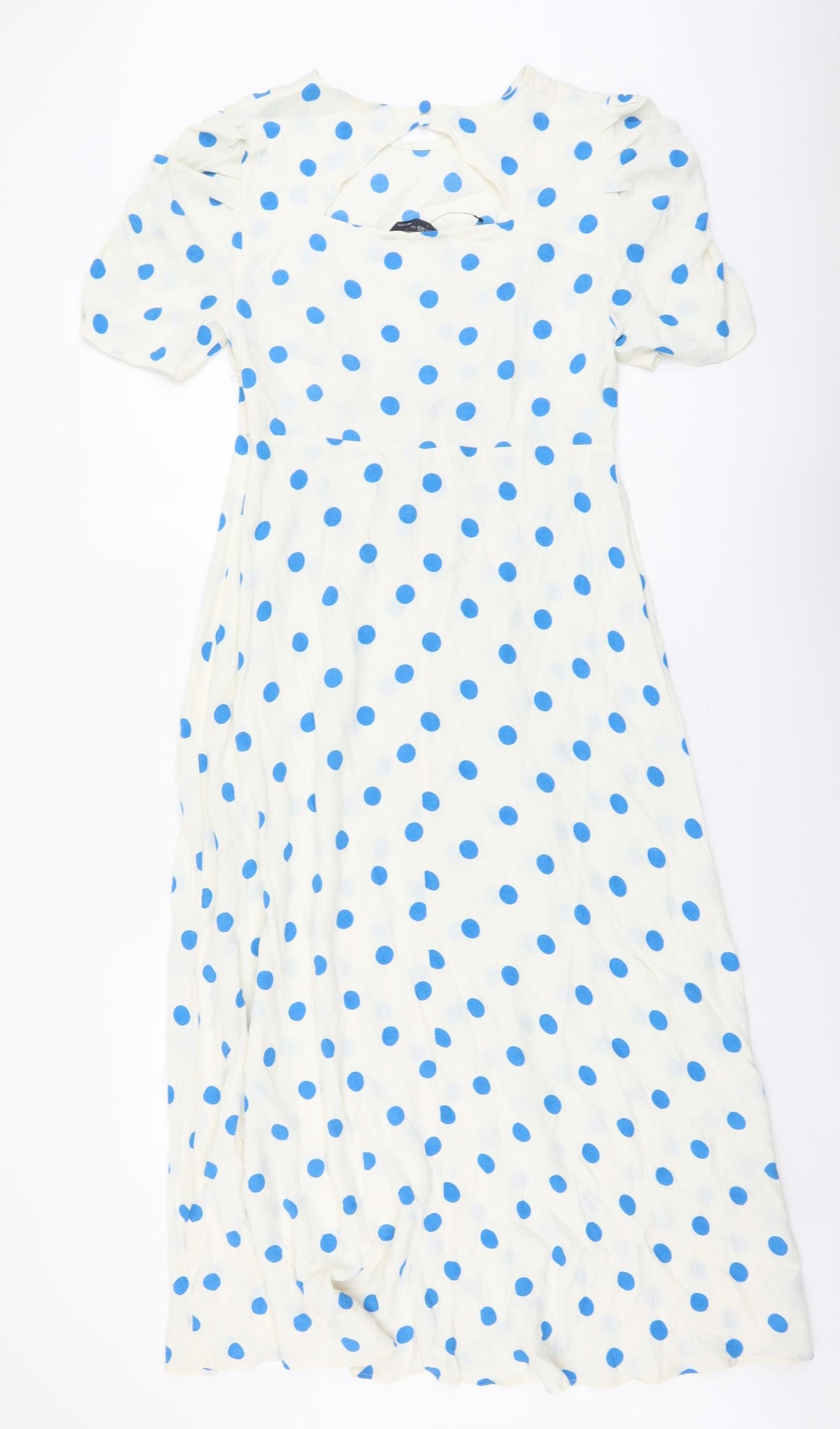 Marks and Spencer Womens Ivory Polka Dot Viscose Fit & Flare Size 12 Round Neck Zip