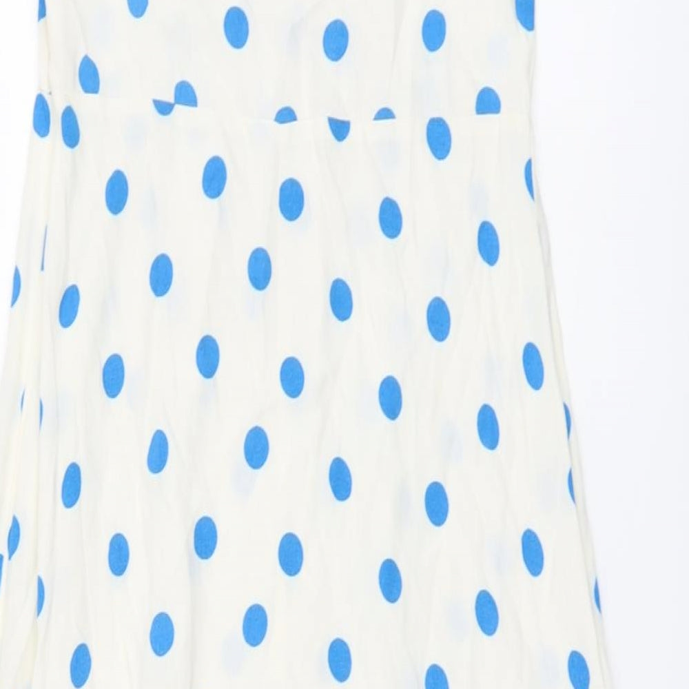 Marks and Spencer Womens Ivory Polka Dot Viscose Fit & Flare Size 12 Round Neck Zip