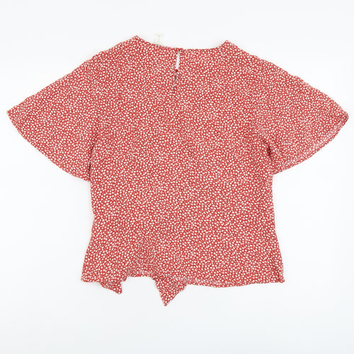 H&M Womens Orange Geometric Viscose Basic Blouse Size 10 Round Neck - Knot Front
