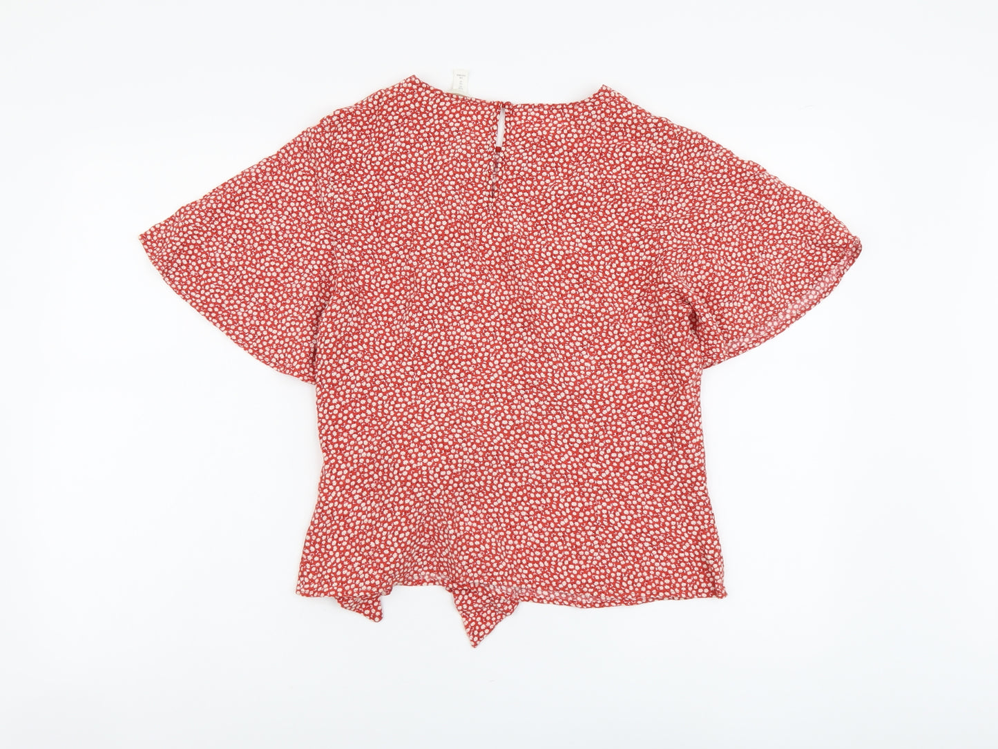 H&M Womens Orange Geometric Viscose Basic Blouse Size 10 Round Neck - Knot Front