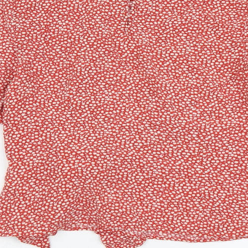 H&M Womens Orange Geometric Viscose Basic Blouse Size 10 Round Neck - Knot Front