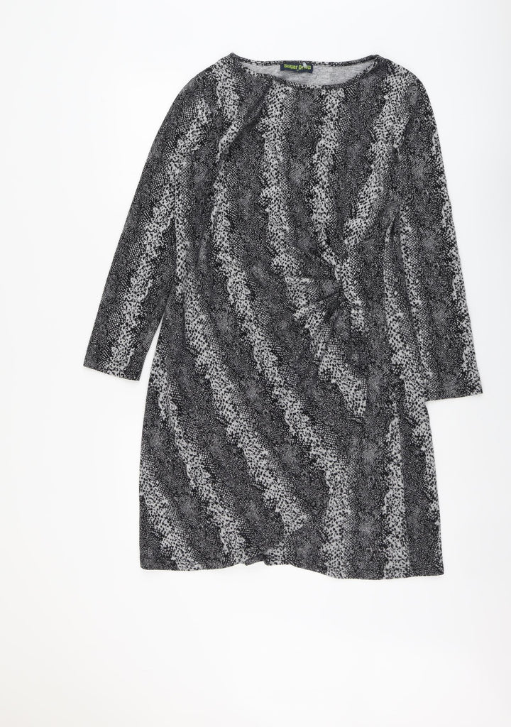 Sugar Crisp Womens Grey Geometric Polyester A-Line Size M Round Neck Pullover