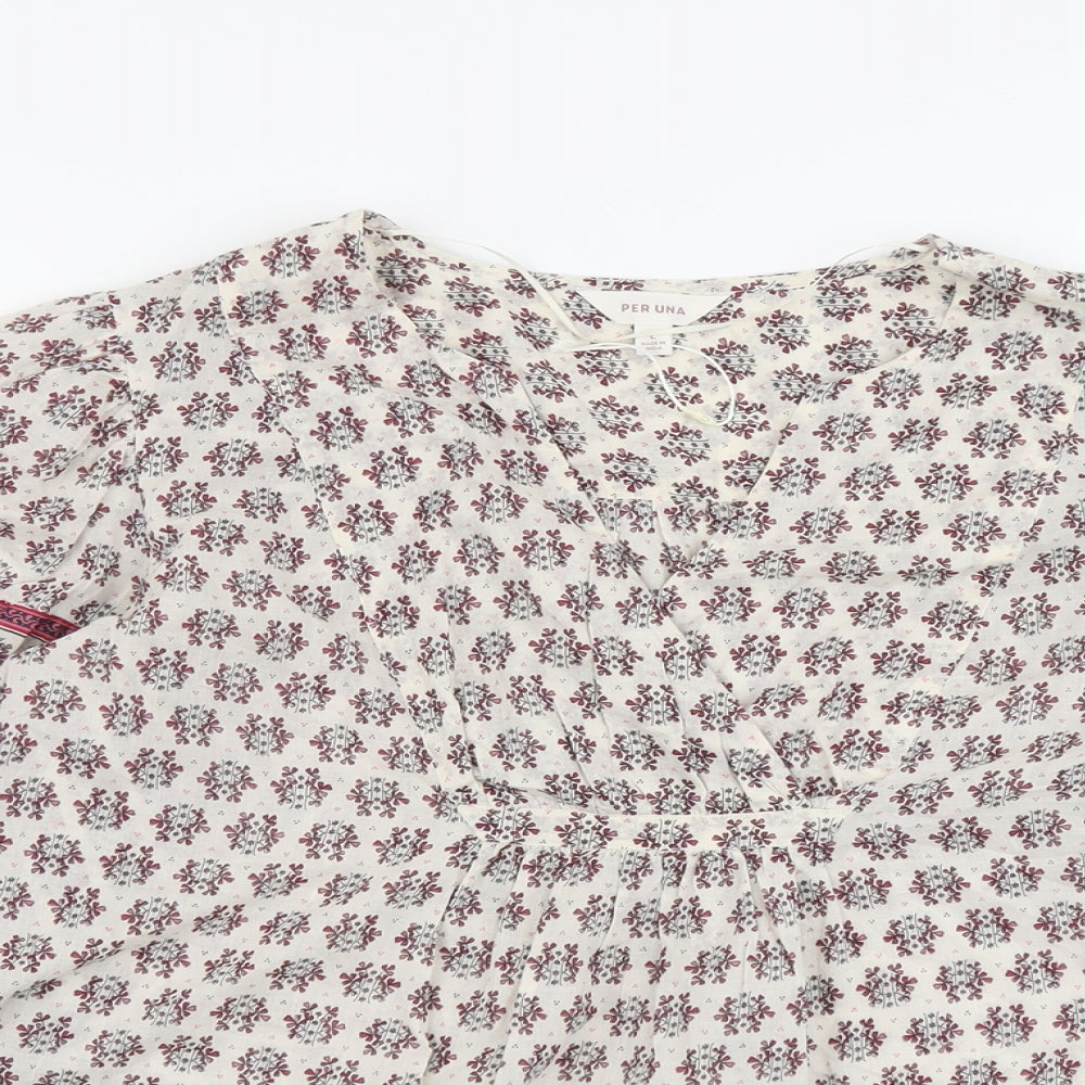 Per Una Womens Multicoloured Floral Cotton Basic Blouse Size L V-Neck
