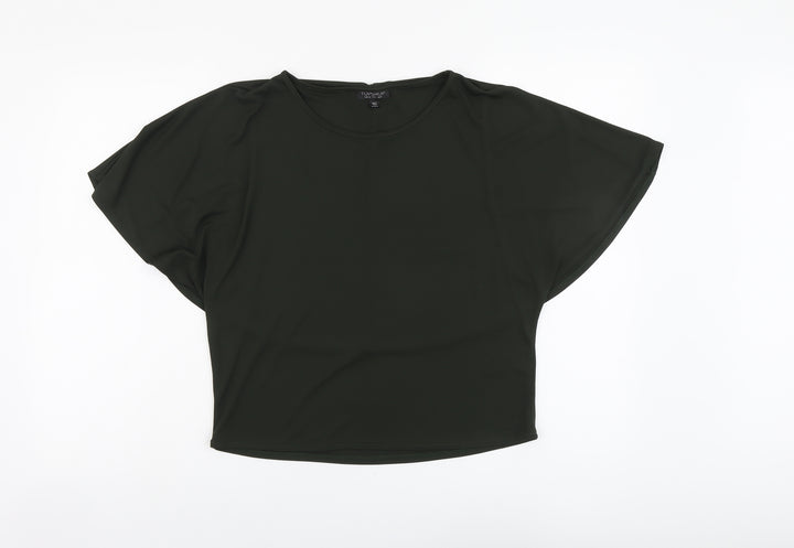 Topshop Womens Green Polyester Basic Blouse Size 6 Round Neck