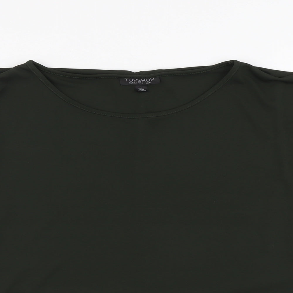 Topshop Womens Green Polyester Basic Blouse Size 6 Round Neck