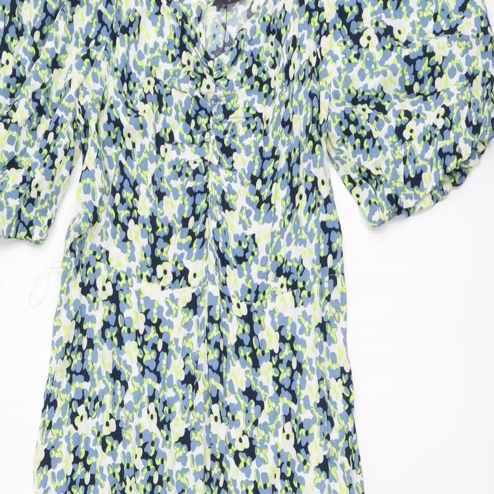 Marks and Spencer Womens Multicoloured Geometric Viscose A-Line Size 10 V-Neck Zip