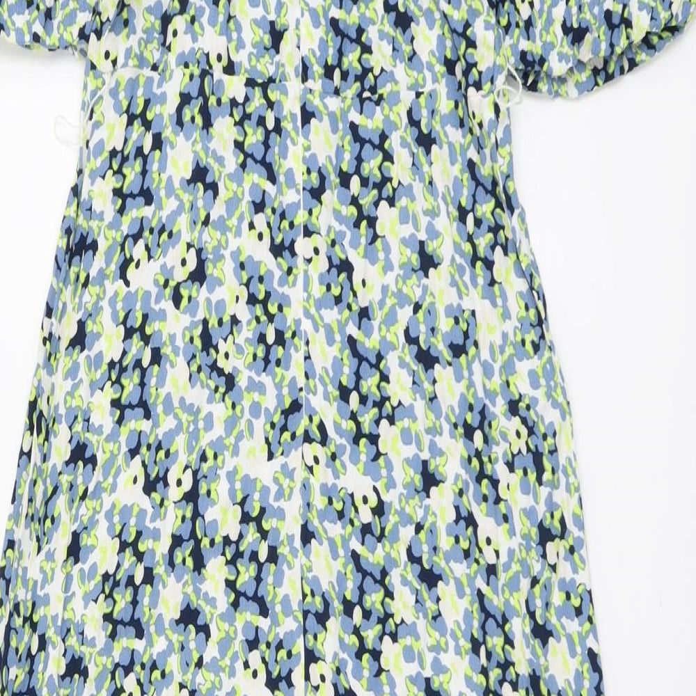 Marks and Spencer Womens Multicoloured Geometric Viscose A-Line Size 10 V-Neck Zip