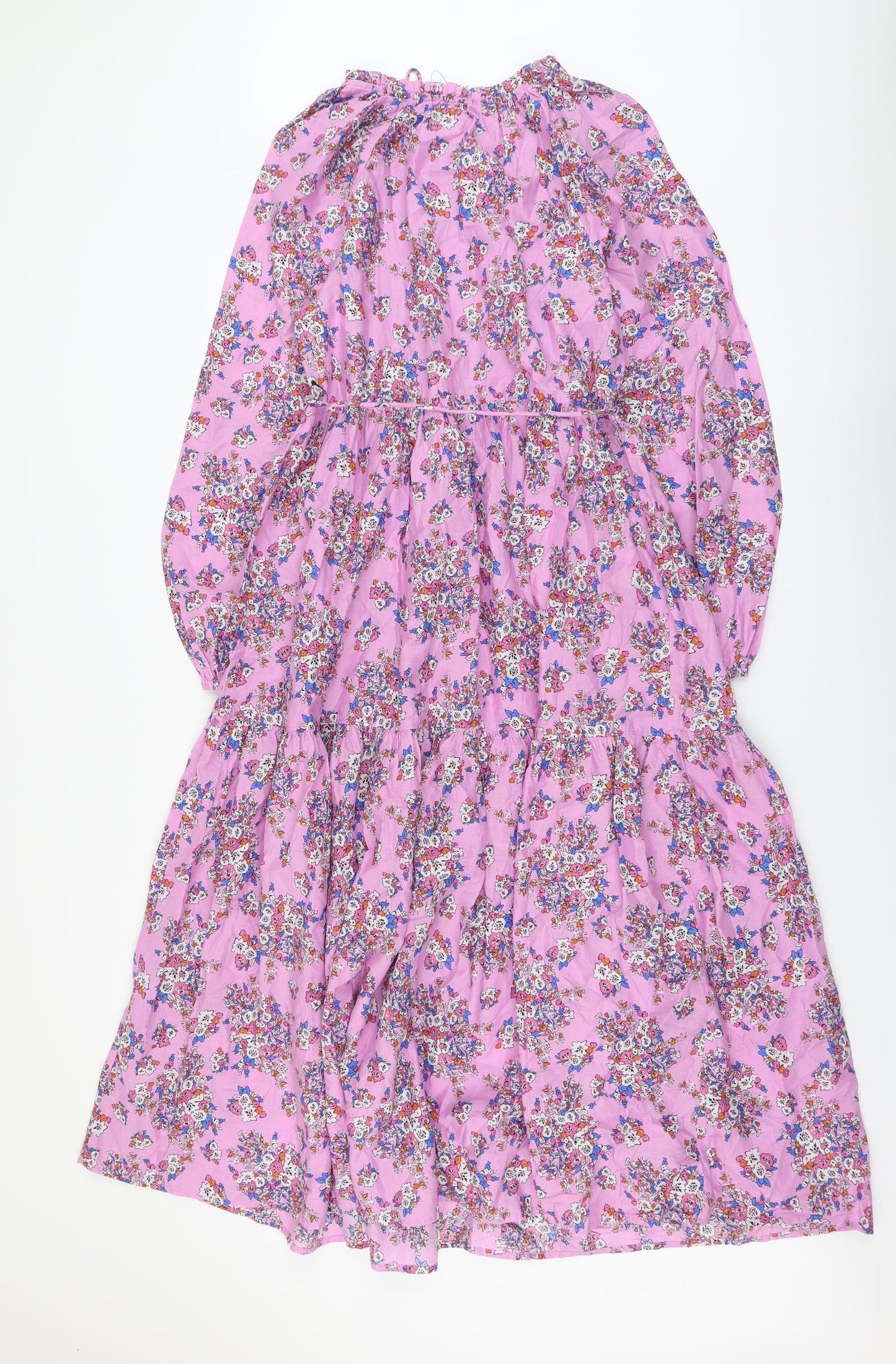 Marks and Spencer Womens Pink Geometric Cotton Maxi Size 12 V-Neck Button