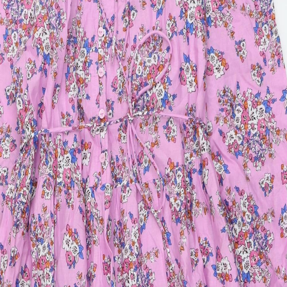Marks and Spencer Womens Pink Geometric Cotton Maxi Size 12 V-Neck Button