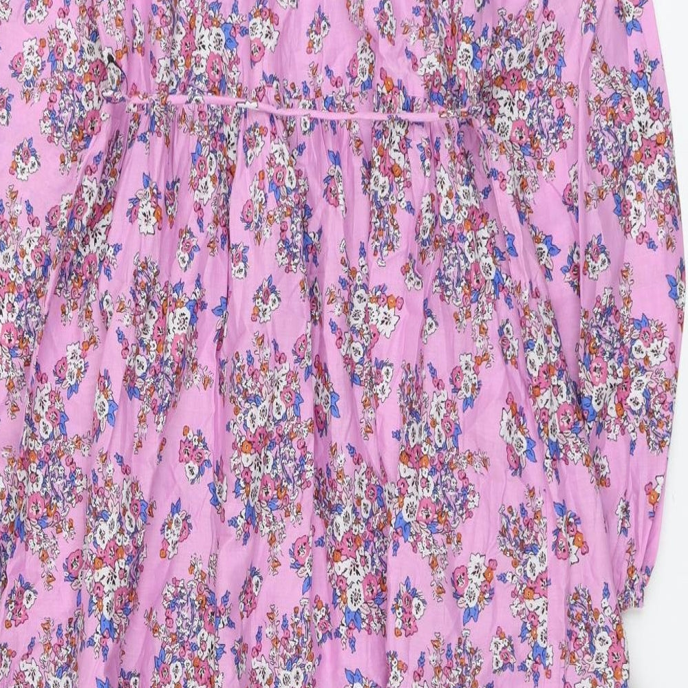 Marks and Spencer Womens Pink Geometric Cotton Maxi Size 12 V-Neck Button