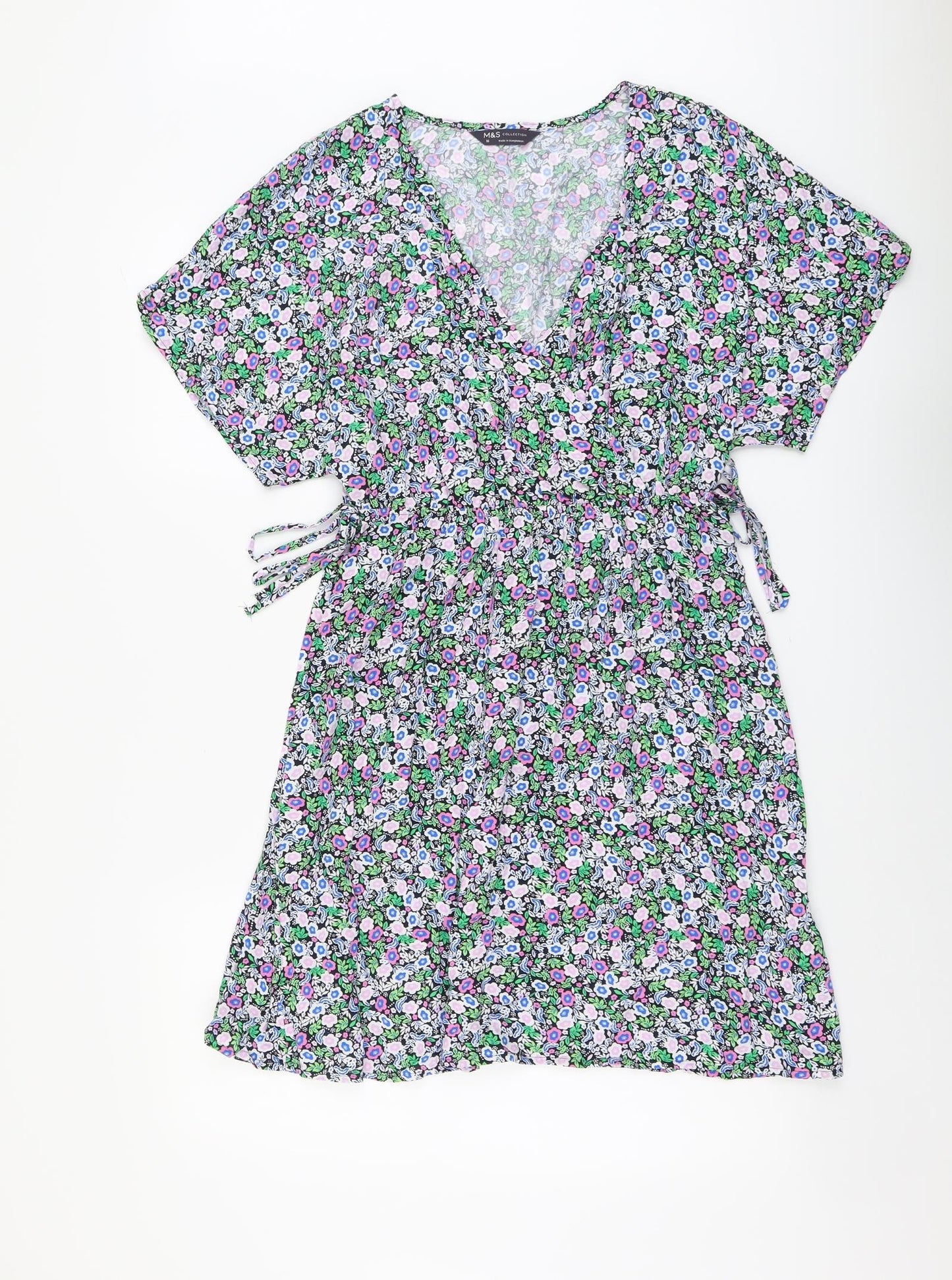 Marks and Spencer Womens Multicoloured Floral Viscose A-Line Size 10 V-Neck Pullover