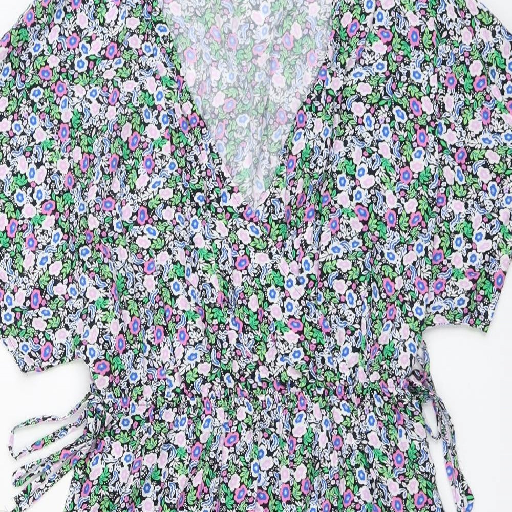 Marks and Spencer Womens Multicoloured Floral Viscose A-Line Size 10 V-Neck Pullover
