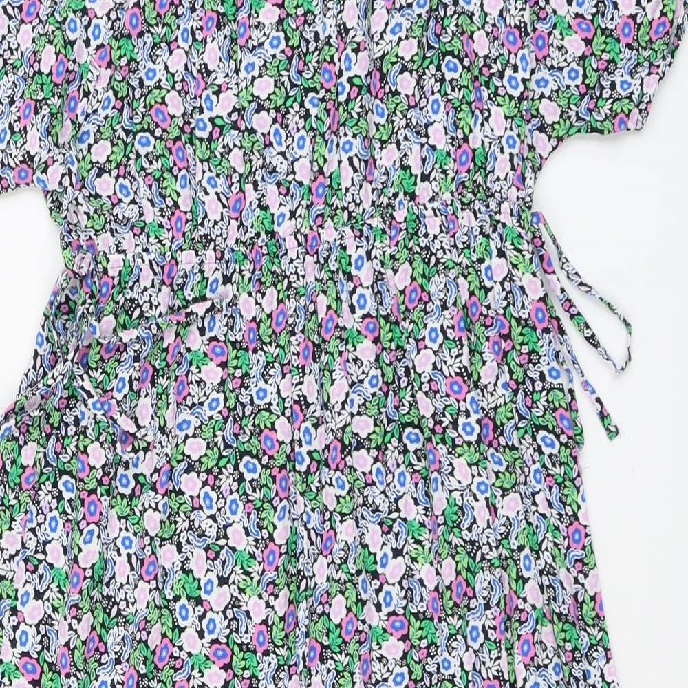 Marks and Spencer Womens Multicoloured Floral Viscose A-Line Size 10 V-Neck Pullover